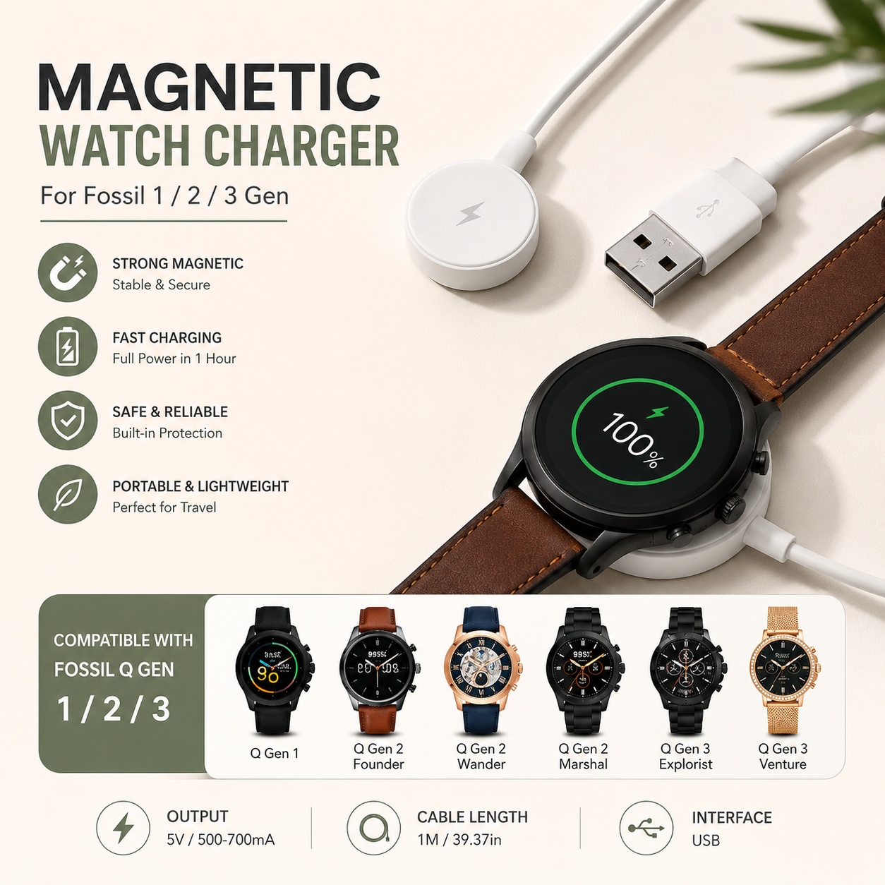 Fossil Watches Smartwatch Gen 3 - USB-адаптер для зарядки часов, кабель для